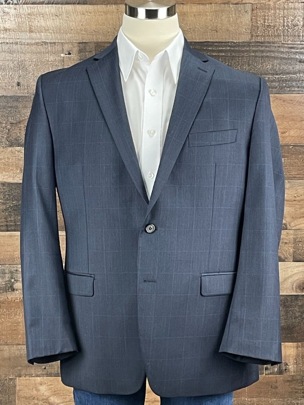 Ralph Lauren Sport Coat Suit Jacket Mens 42R Navy Blue Windowpane Wool Blazer
